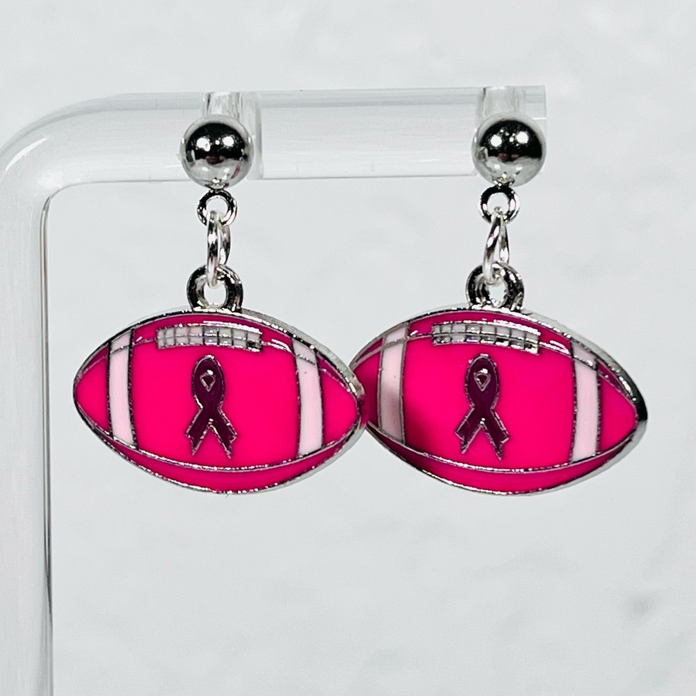 4/$20 Pink Football & Ribbon Post Dangle Earrings